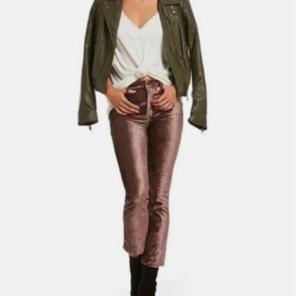 Free People Velvet Flare Crop Pants Brown Purple Tone Size 26 Boho